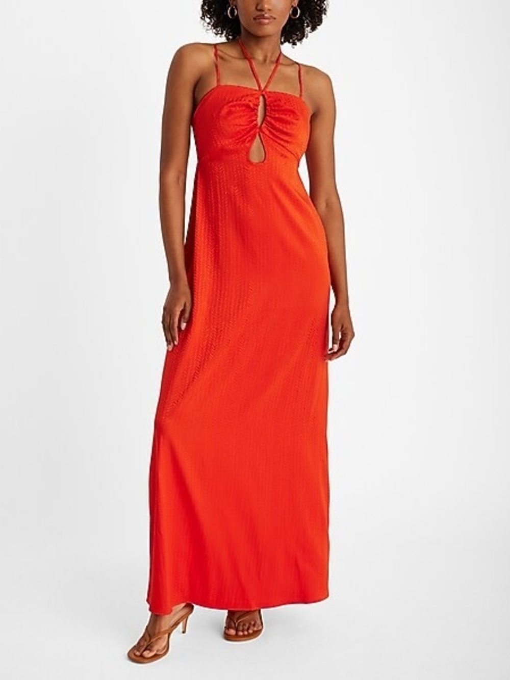 Jacquard Satin Halter Sleeveless Strappy Cutout Maxi Dress
Size L